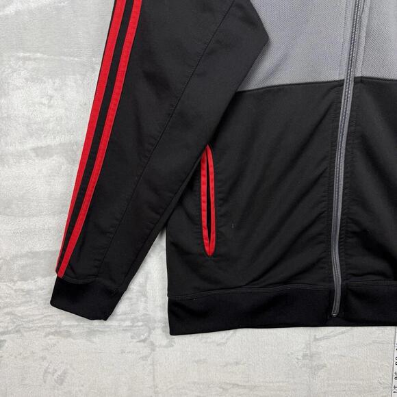 Y2K Adidas Black Red Stripe Track Jacket Full Zip Mens Size L Gray Panel Retro - Picture 5 of 8